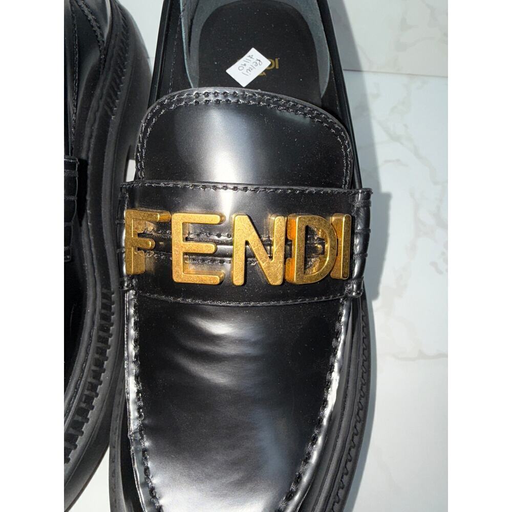 Fendi Loafers in Black with Gold Logo - Picture 6 of 6